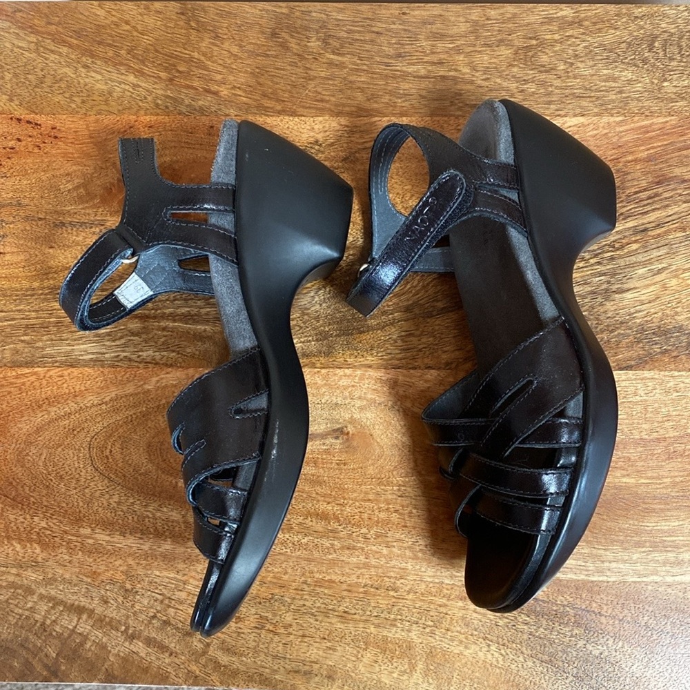 NAOT Black Leather Open Toe Sandals Shoes Platform - Picture 5 of 14